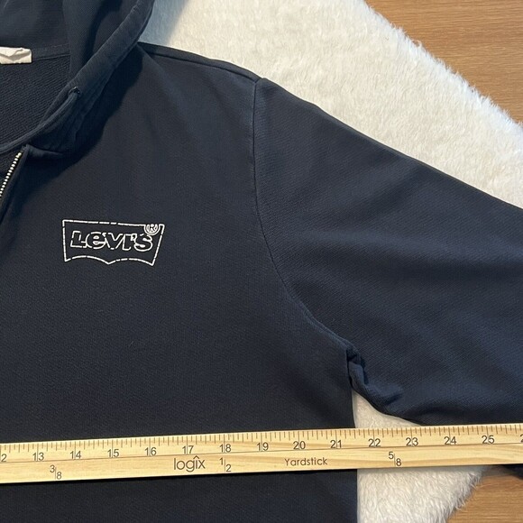 Levis Mens Black Full Zip Logo Hoodie Sweater Front Pockets Size Small - Picture 10 of 11